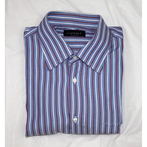 Canali Mens Long Sleeve Button Front Striped Shirt Size 42-16 1/2 - Picture 6 of 7